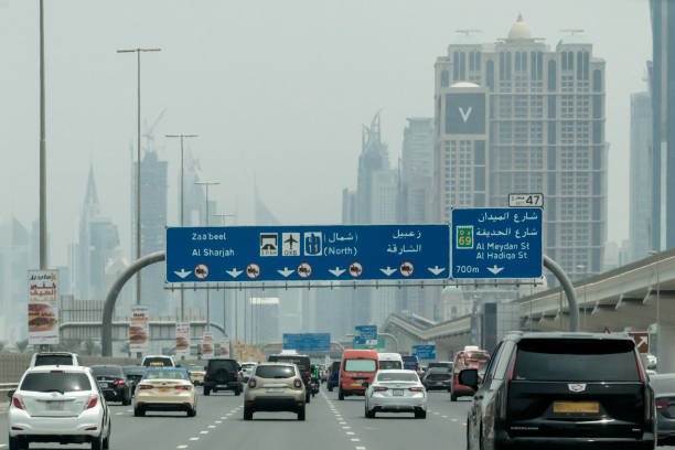 dubai, uae august 11th 2022: traffic at the sheikh zayed road in dubai, uae