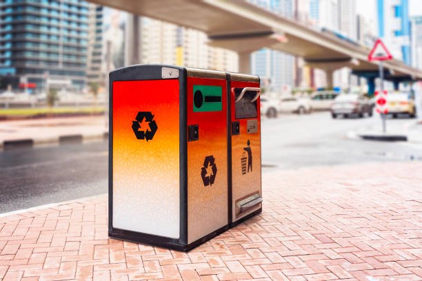 dubai. recycle bin or station on the street of dubai.